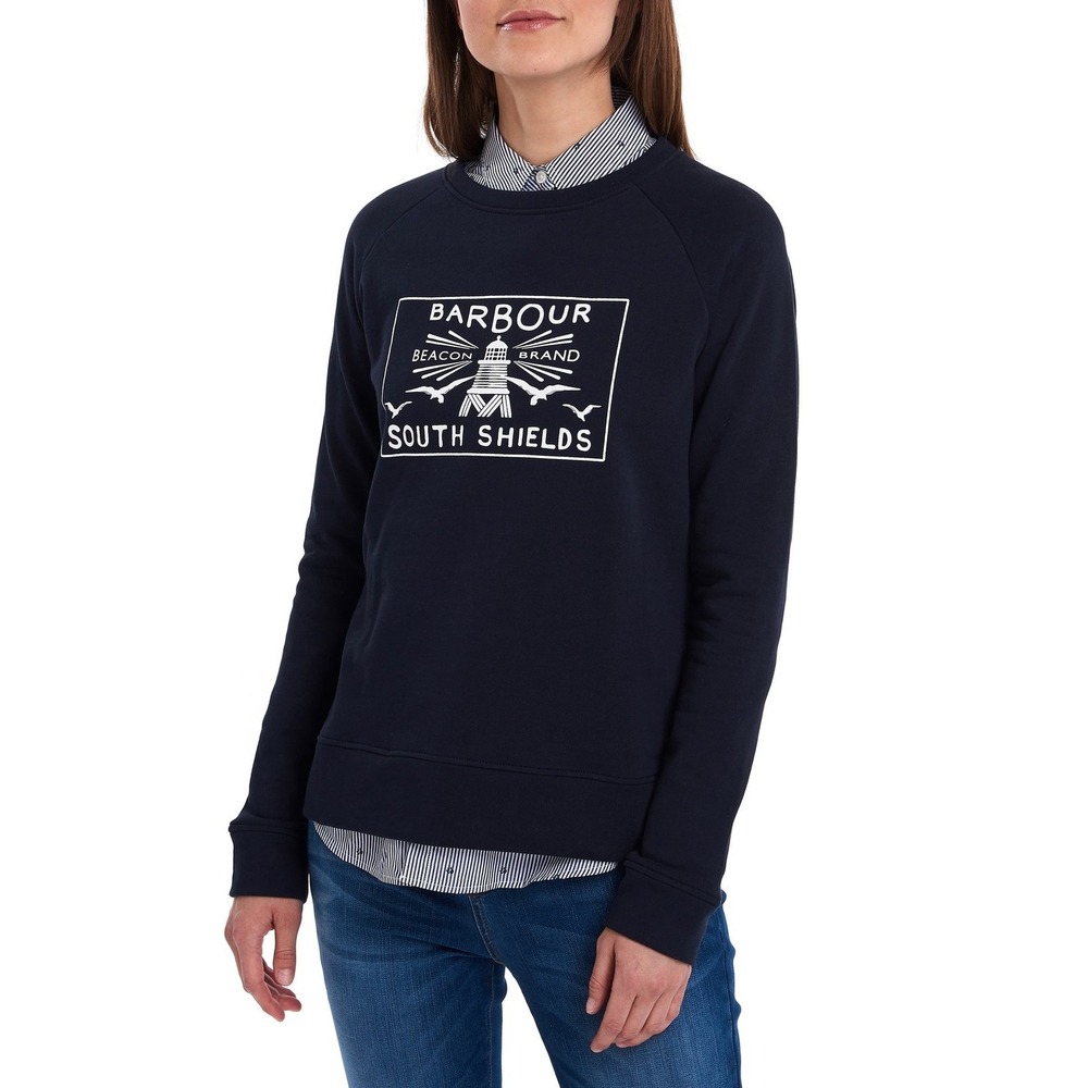 Barbour Lewes Graphic Sweatshirt Navy Blue White Print‎ Size 6 US 10 UK